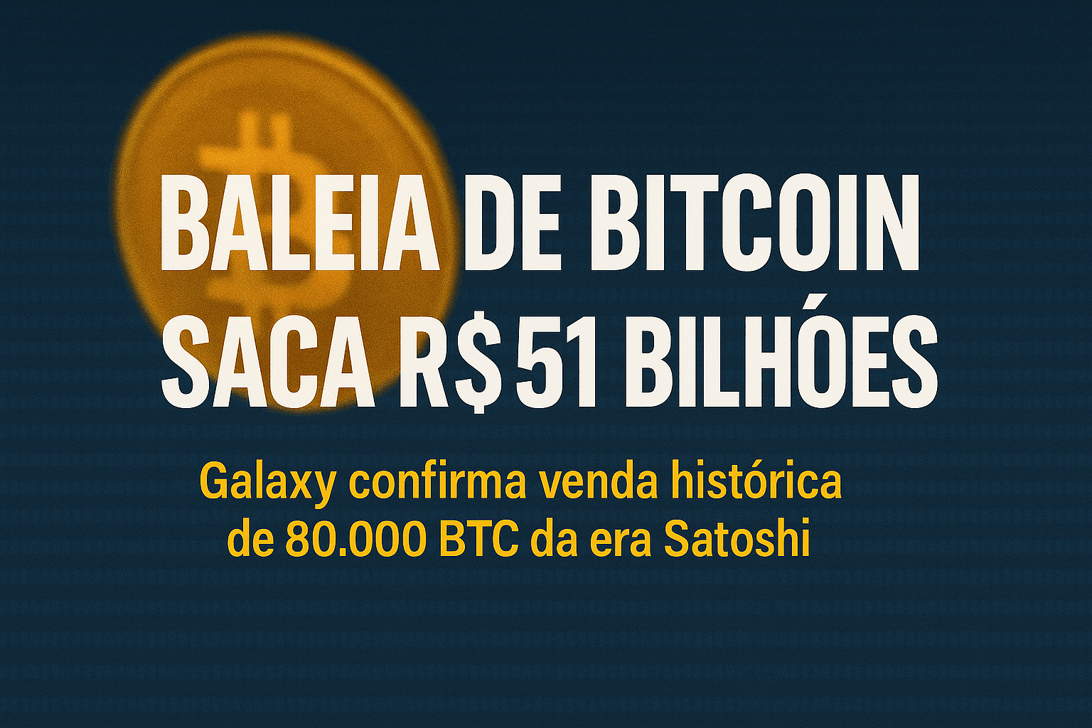 Baleia de Bitcoin saca R$ 51 bilhões: Galaxy confirma venda histórica de 80.000 BTC da era Satoshi