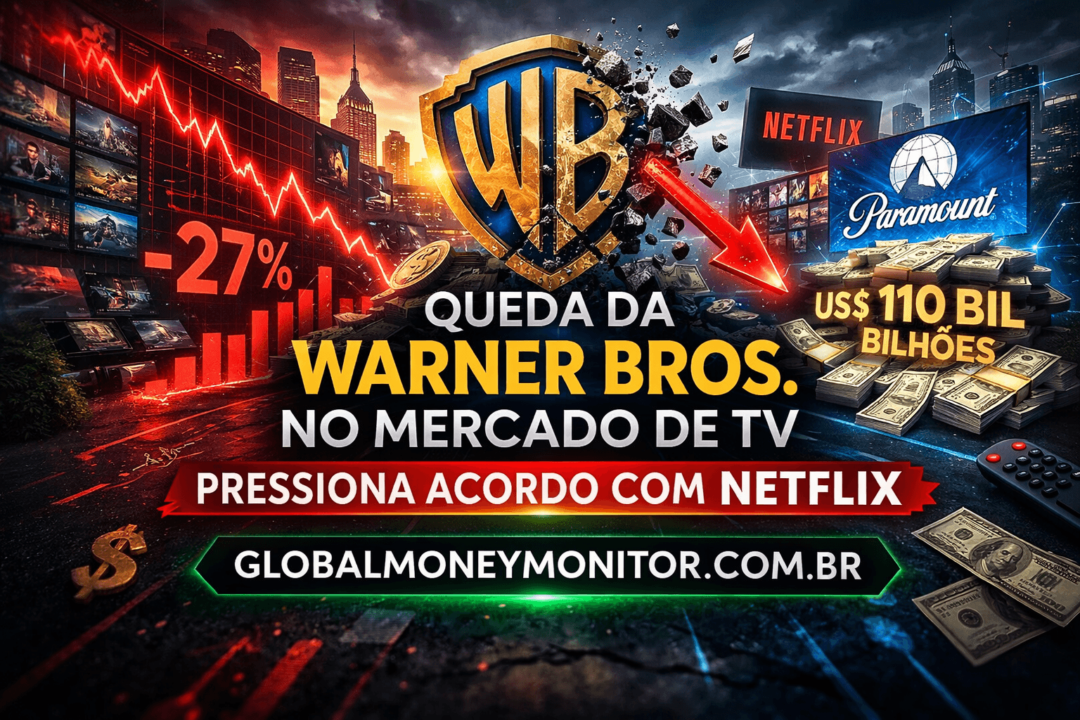 Warner Bros. sob pressão no mercado de TV: queda de lucro impacta negociação com Netflix