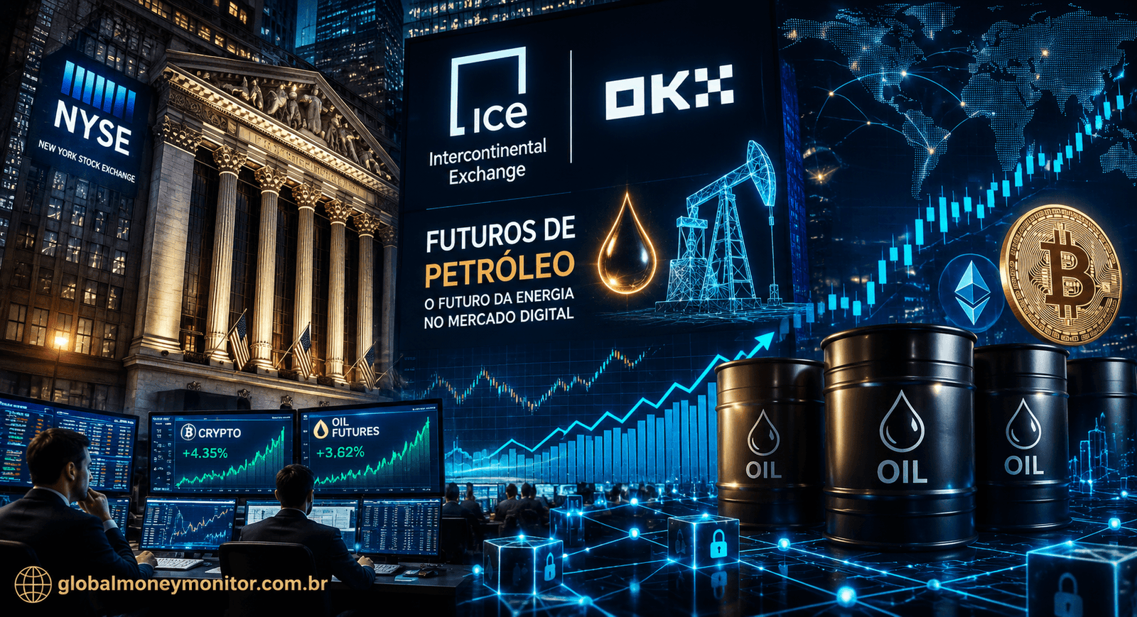 NYSE entra no jogo cripto: dona da bolsa de Nova York aposta em contratos futuros de petróleo com a OKX