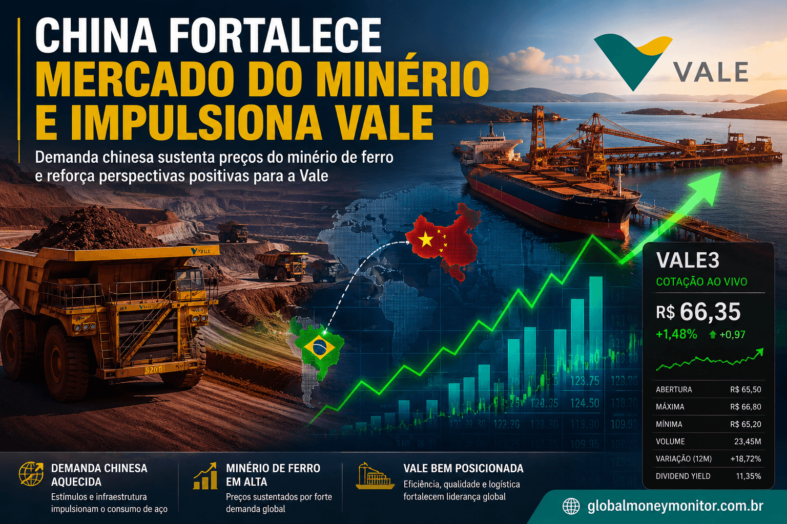 China acelera consumo global e fortalece perspectiva do minério de ferro da Vale