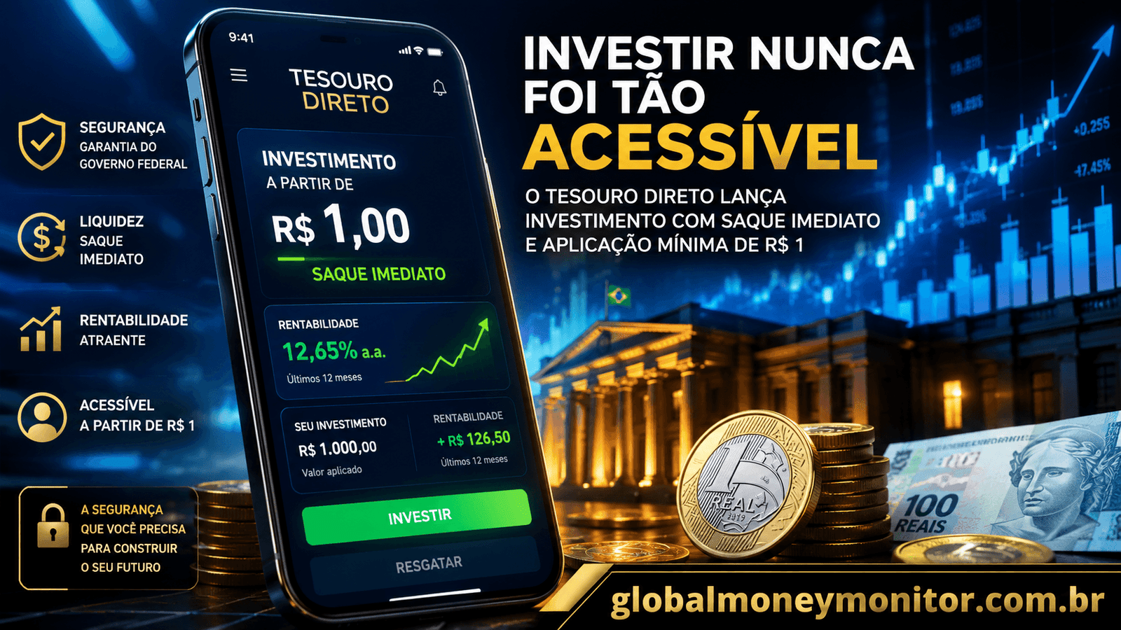 Tesouro Direto surpreende investidores com novo investimento de saque imediato a partir de R$ 1