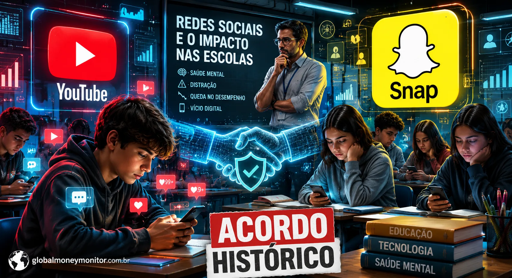 YouTube e Snap fazem acordo bilionário após acusações sobre impacto das redes sociais nas escolas